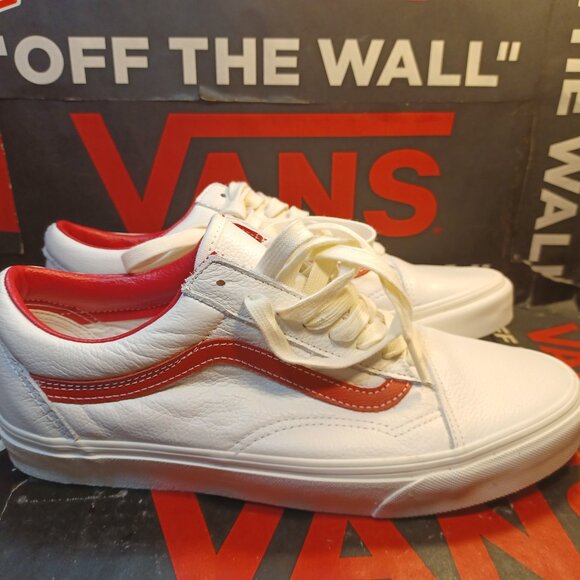 Vans Men's 12 Old Skool Vintage Leather Blanc De Blanc White/Red VN000CP5BDU - Picture 11 of 12
